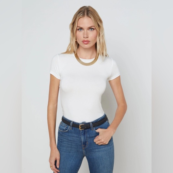 L’agence slim fitted short sleeve t shirt white soft comfy large revolve - Picture 4 of 4